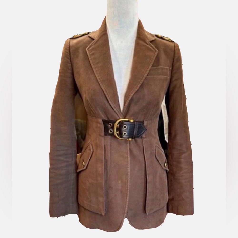 GUCCI x TOM FORD Brown Suede Leather Belted Women's Jacket